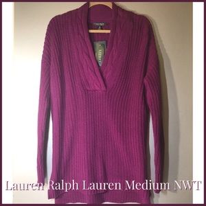 Lauren Ralph Lauren 100% Cotton Chunky Knit Oversized V-neck Sweater Medium NWT